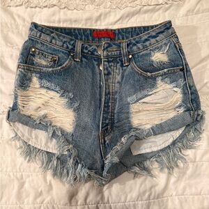 Women's Distressed Denim Shorts - Blue